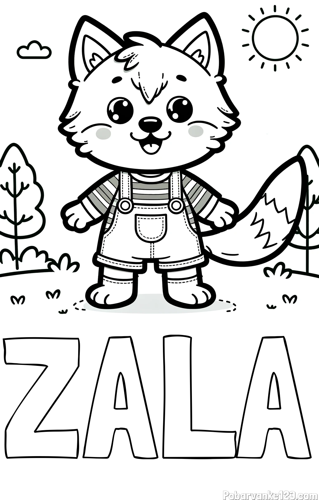 Pobarvanka imena ZALA in pobarvanka ljubkega volka