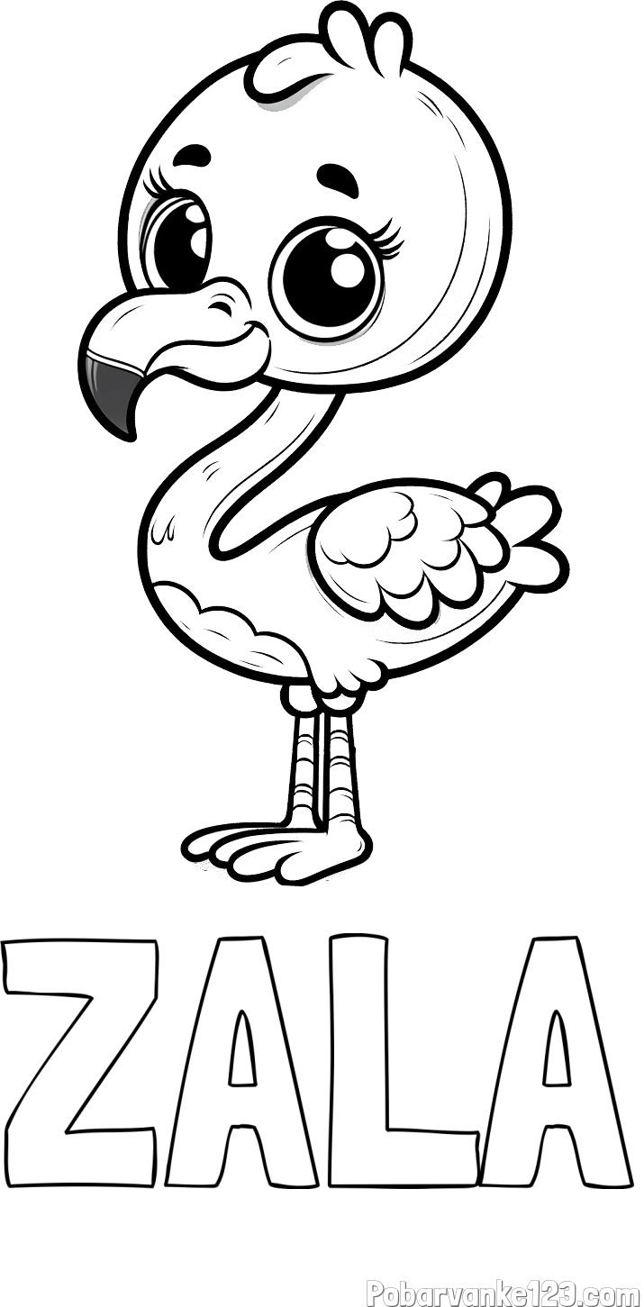 Pobarvanka imena ZALA in pobarvanka majhnega flaminga