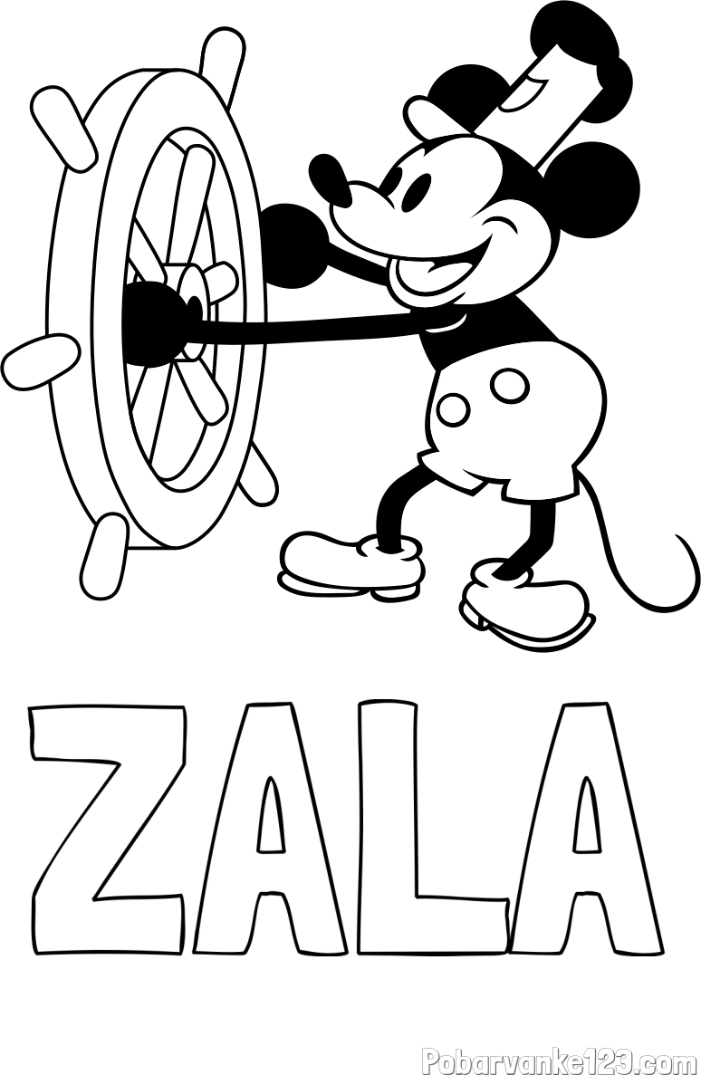 Pobarvanka imena ZALA in pobarvanka Miki Miške (Mickey Mouse)