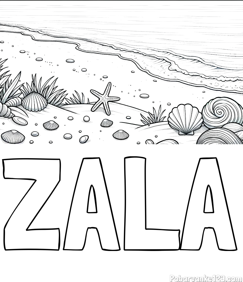 Pobarvanka imena ZALA in pobarvanka morja in plaže