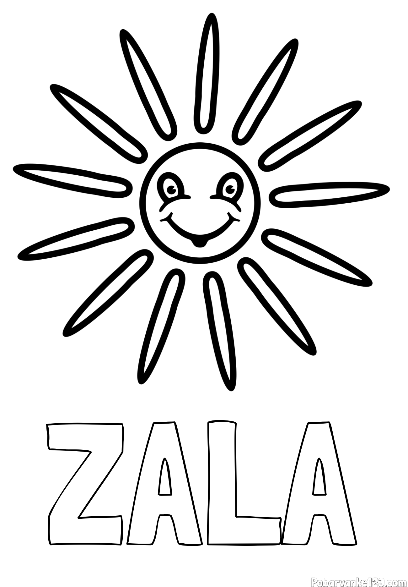 Pobarvanka imena ZALA in pobarvanka nasmejanega sončka