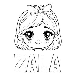 Pobarvanka imena ZALA in pobarvanka obraza ljubke punčke