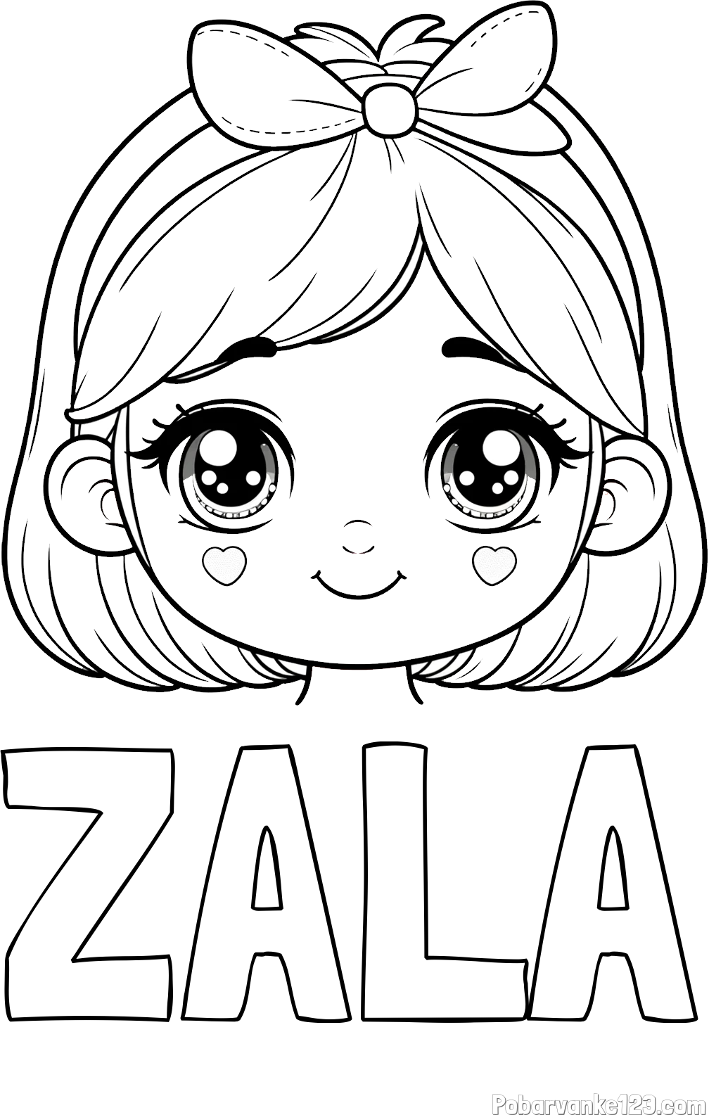 Pobarvanka imena ZALA in pobarvanka obraza ljubke punčke