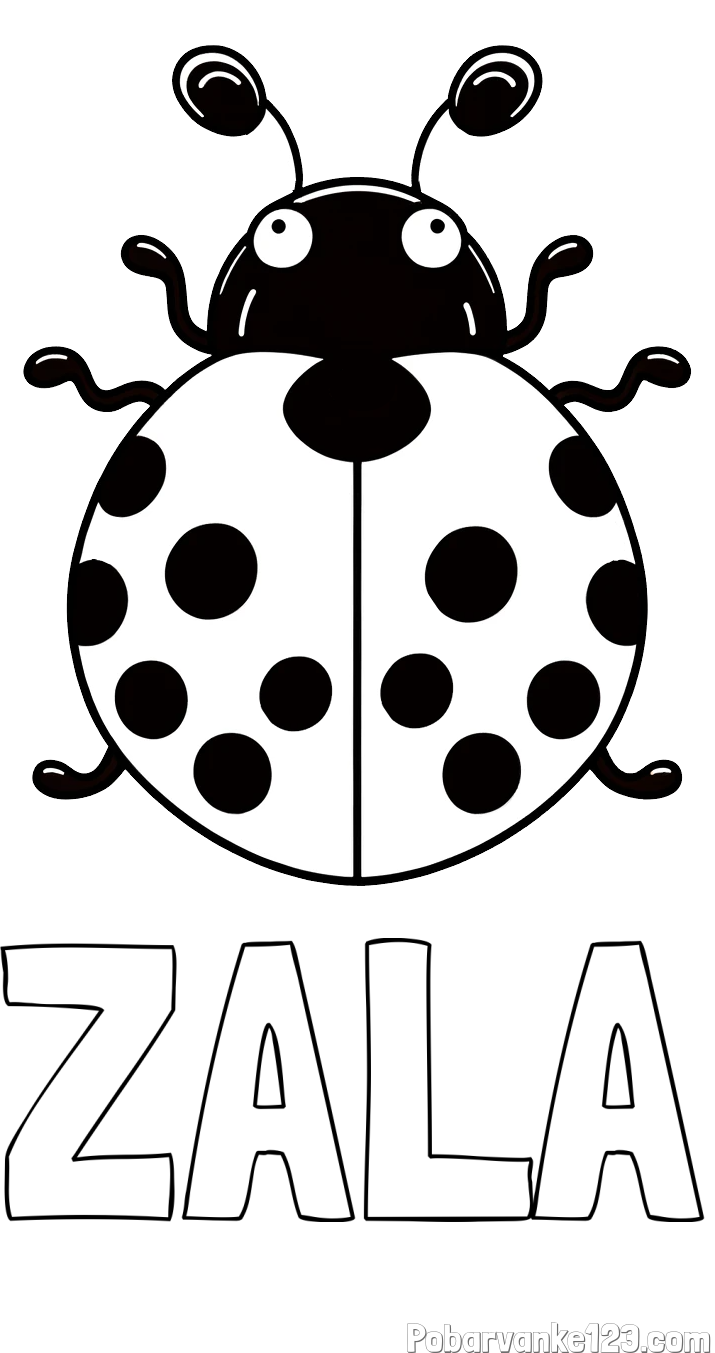 Pobarvanka imena ZALA in pobarvanka pikapolonice z velikimi tipalkami