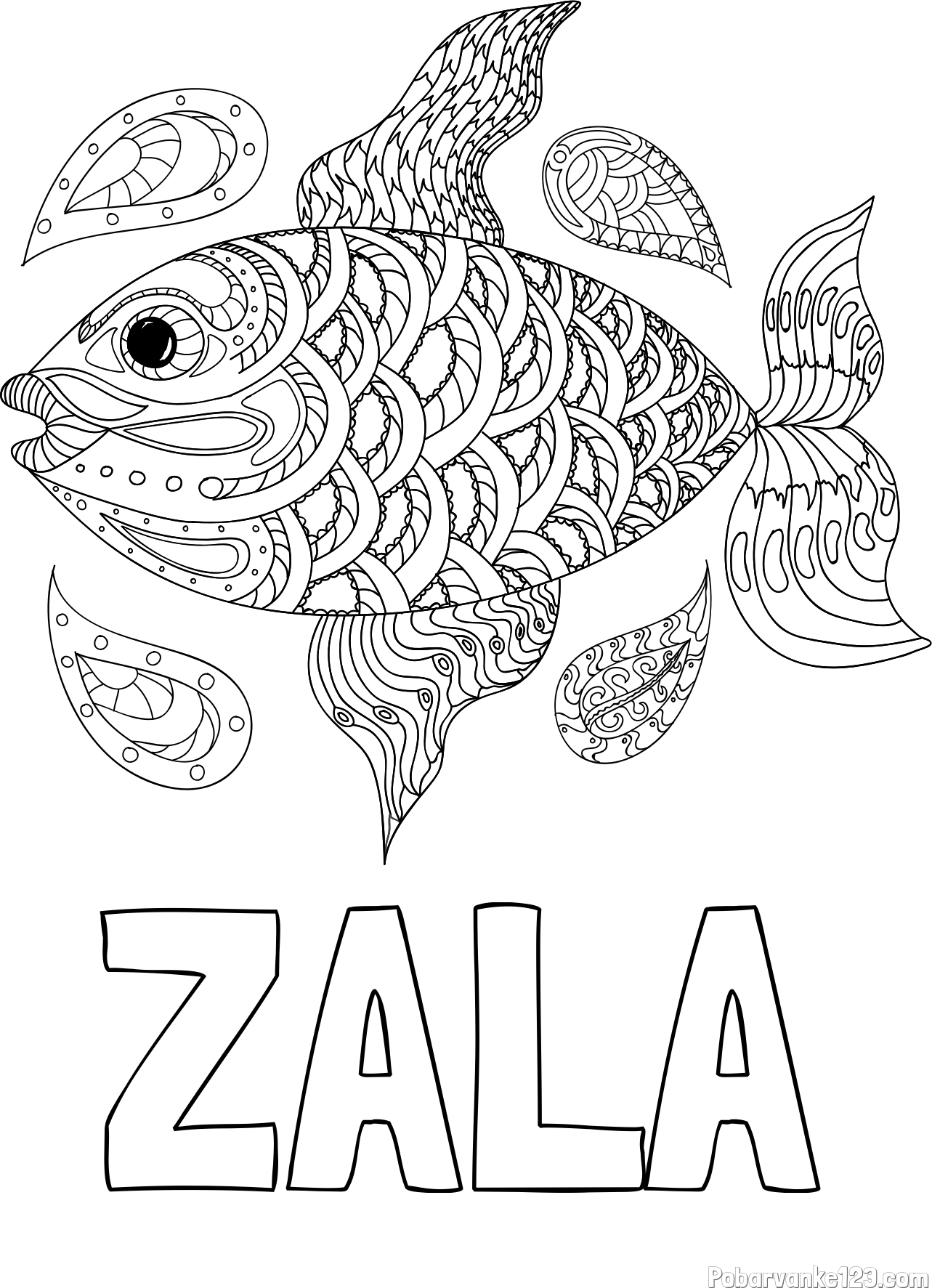 Pobarvanka imena ZALA in pobarvanka pisane ribe