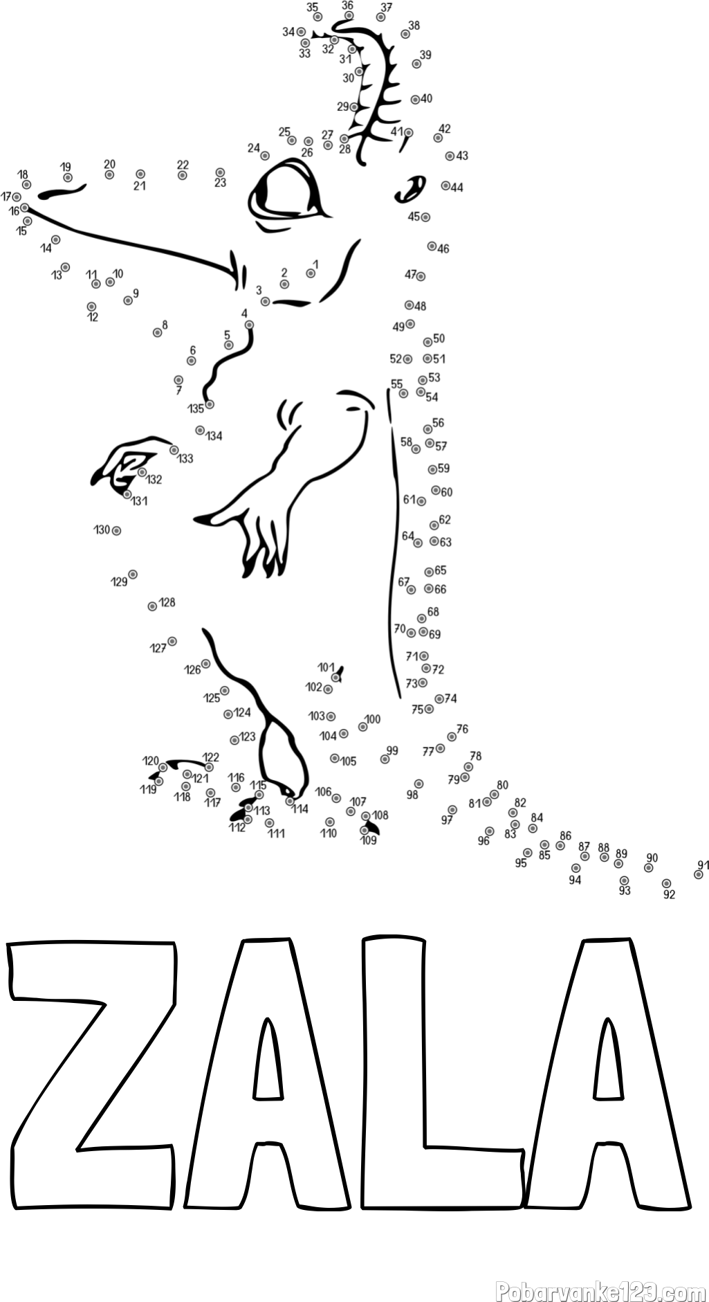 Pobarvanka imena ZALA in pobarvanka pošasti - poveži številke