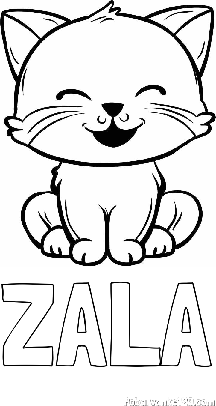 Pobarvanka imena ZALA in pobarvanka prikupne mačke