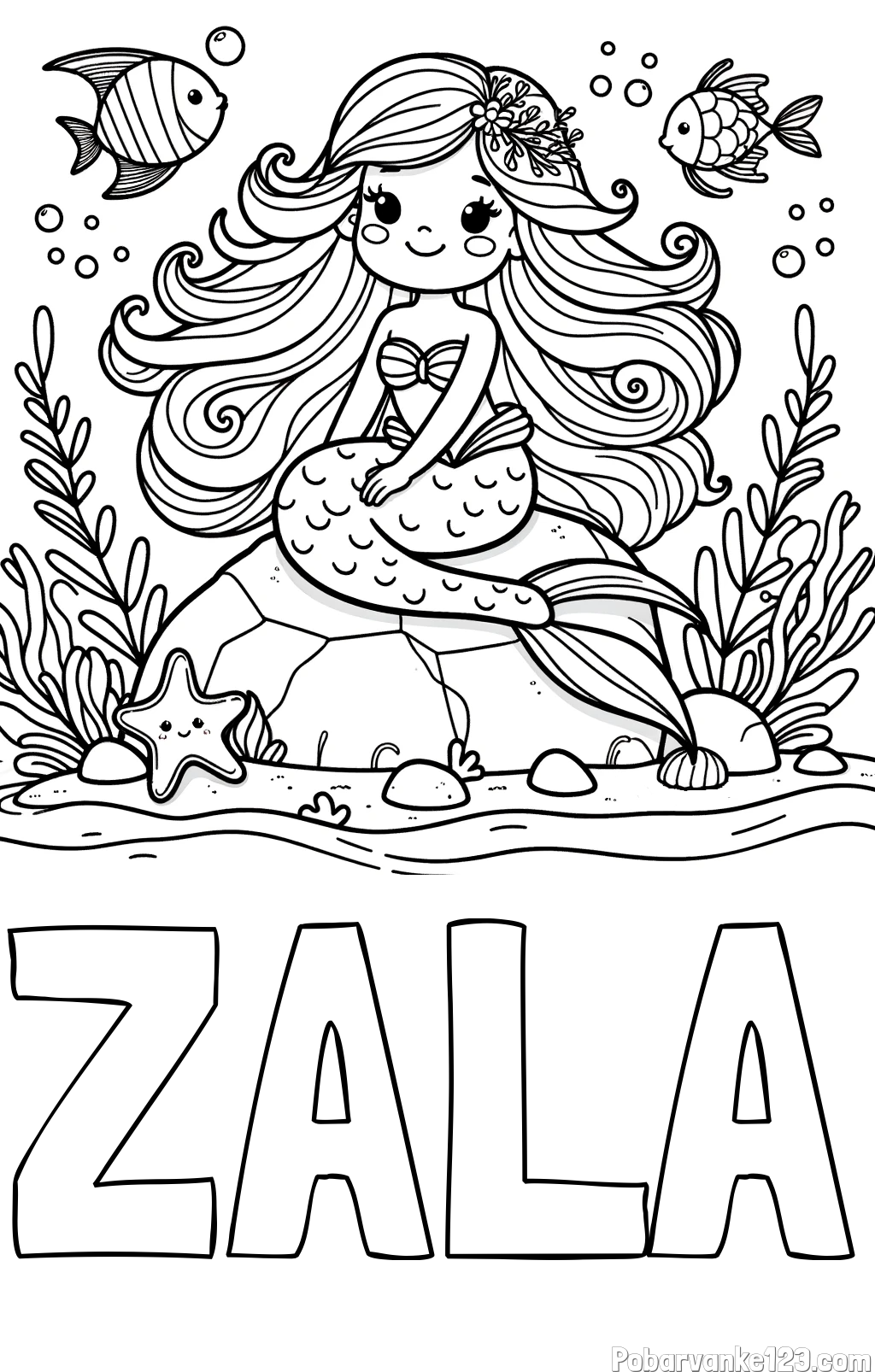Pobarvanka imena ZALA in pobarvanka prikupne male morske deklice