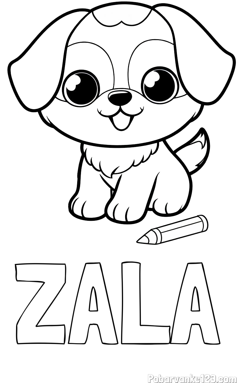 Pobarvanka imena ZALA in pobarvanka prikupnega kužka