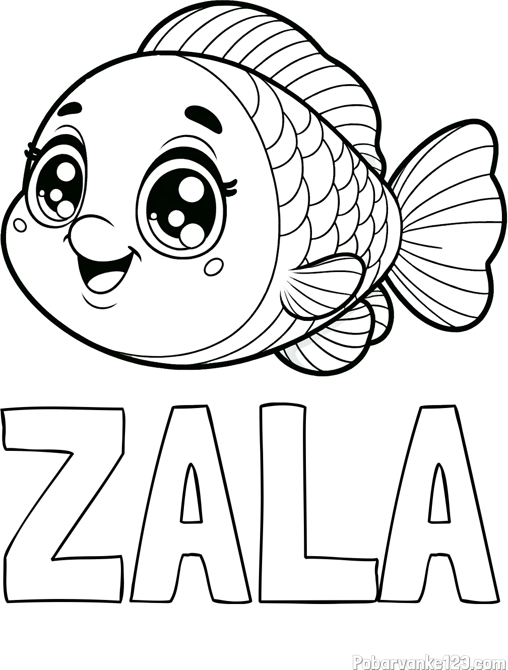 Pobarvanka imena ZALA in pobarvanka prisrčne ribe