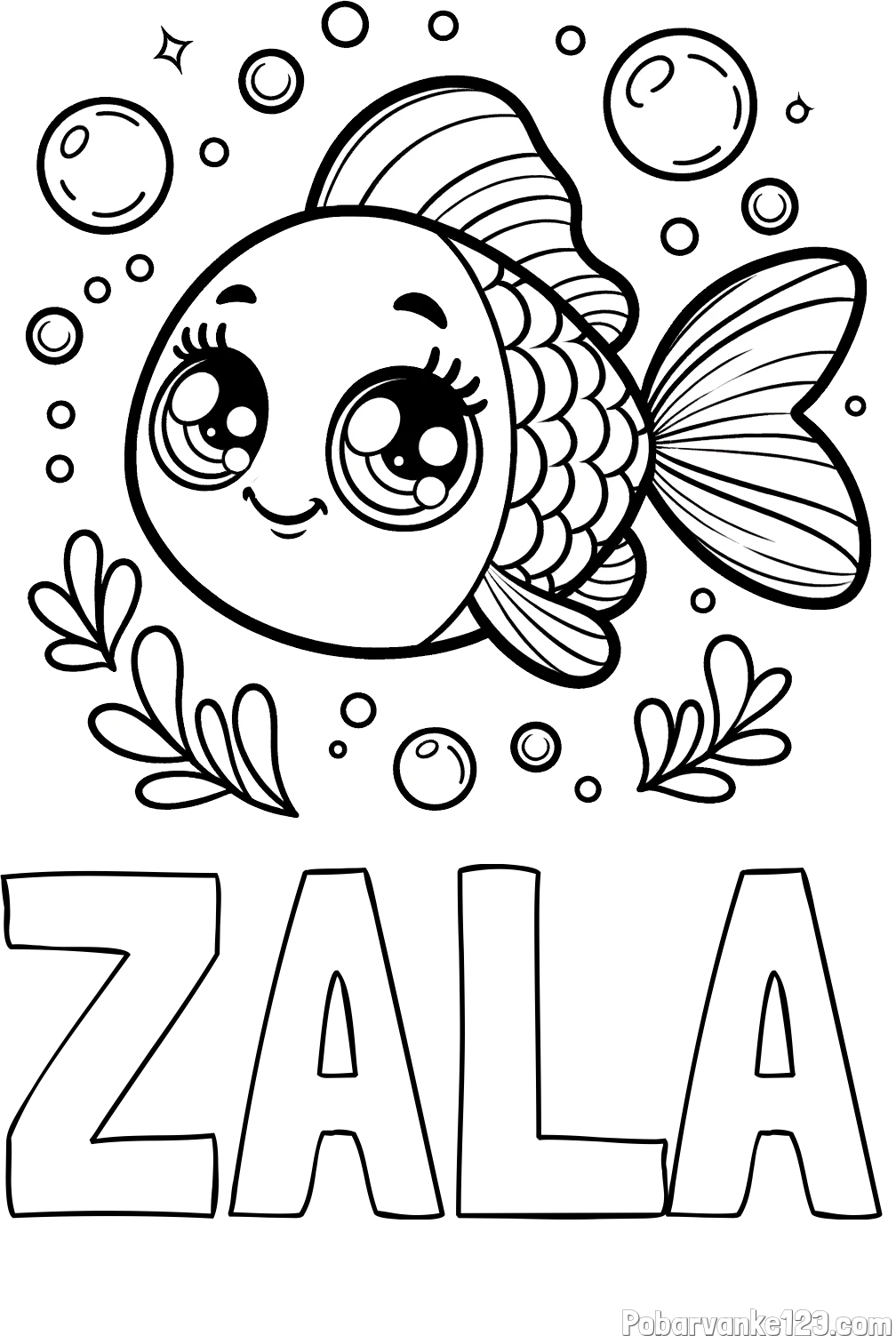 Pobarvanka imena ZALA in pobarvanka prisrčne ribice