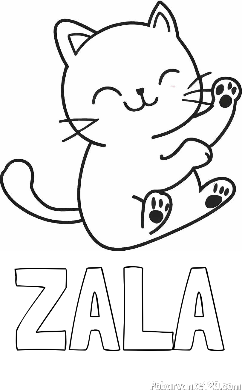 Pobarvanka imena ZALA in pobarvanka razigranega mucka