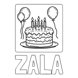 Pobarvanka imena ZALA in pobarvanka torte za 5. rojstni dan