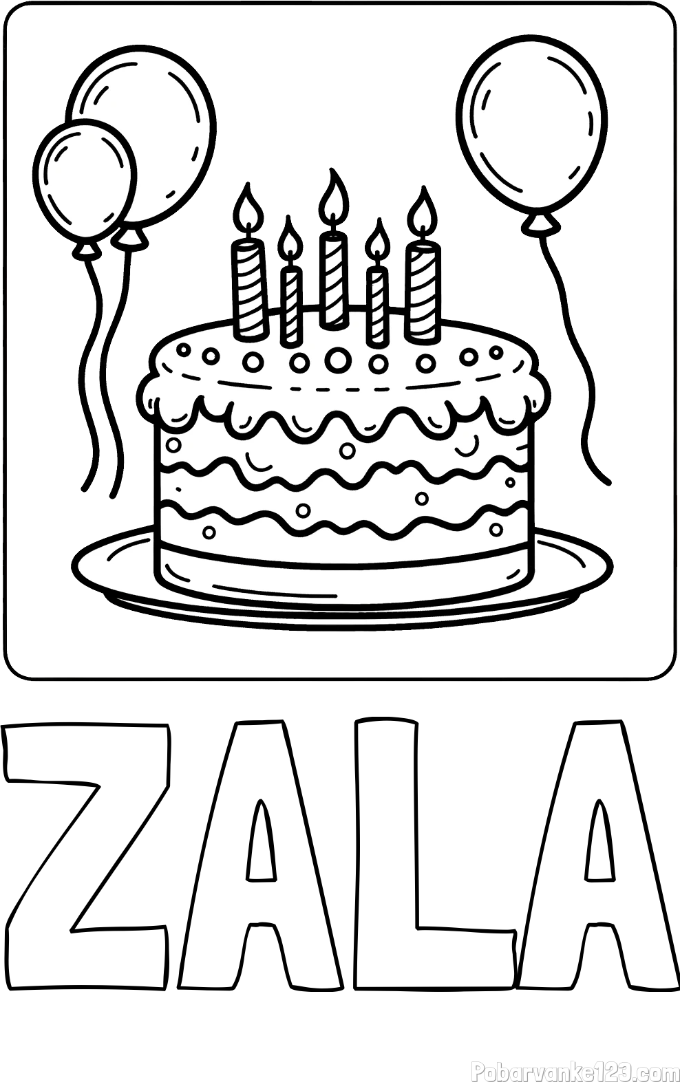 Pobarvanka imena ZALA in pobarvanka torte za 5. rojstni dan