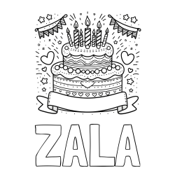 Pobarvanka imena ZALA in pobarvanka velike torte za rojstni dan