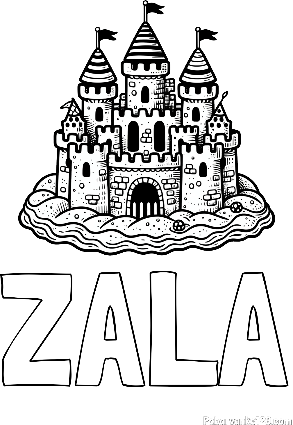Pobarvanka imena ZALA in pobarvanka velikega peščenega gradu