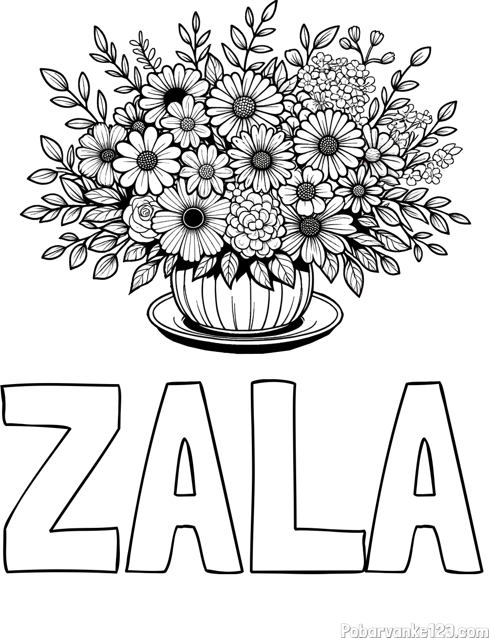 Pobarvanka imena ZALA in pobarvanka velikega šopka rož