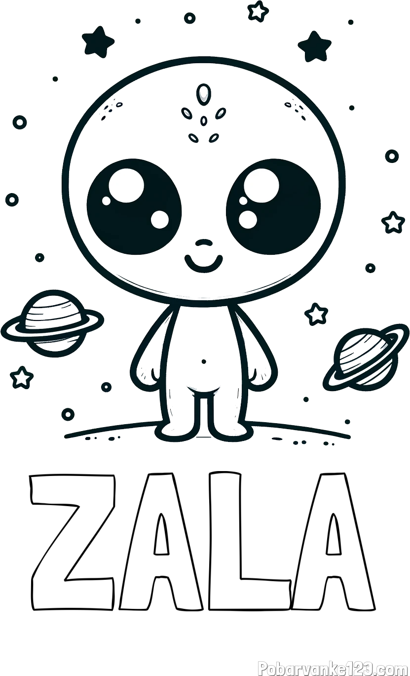 Pobarvanka imena ZALA in pobarvanka vesoljec