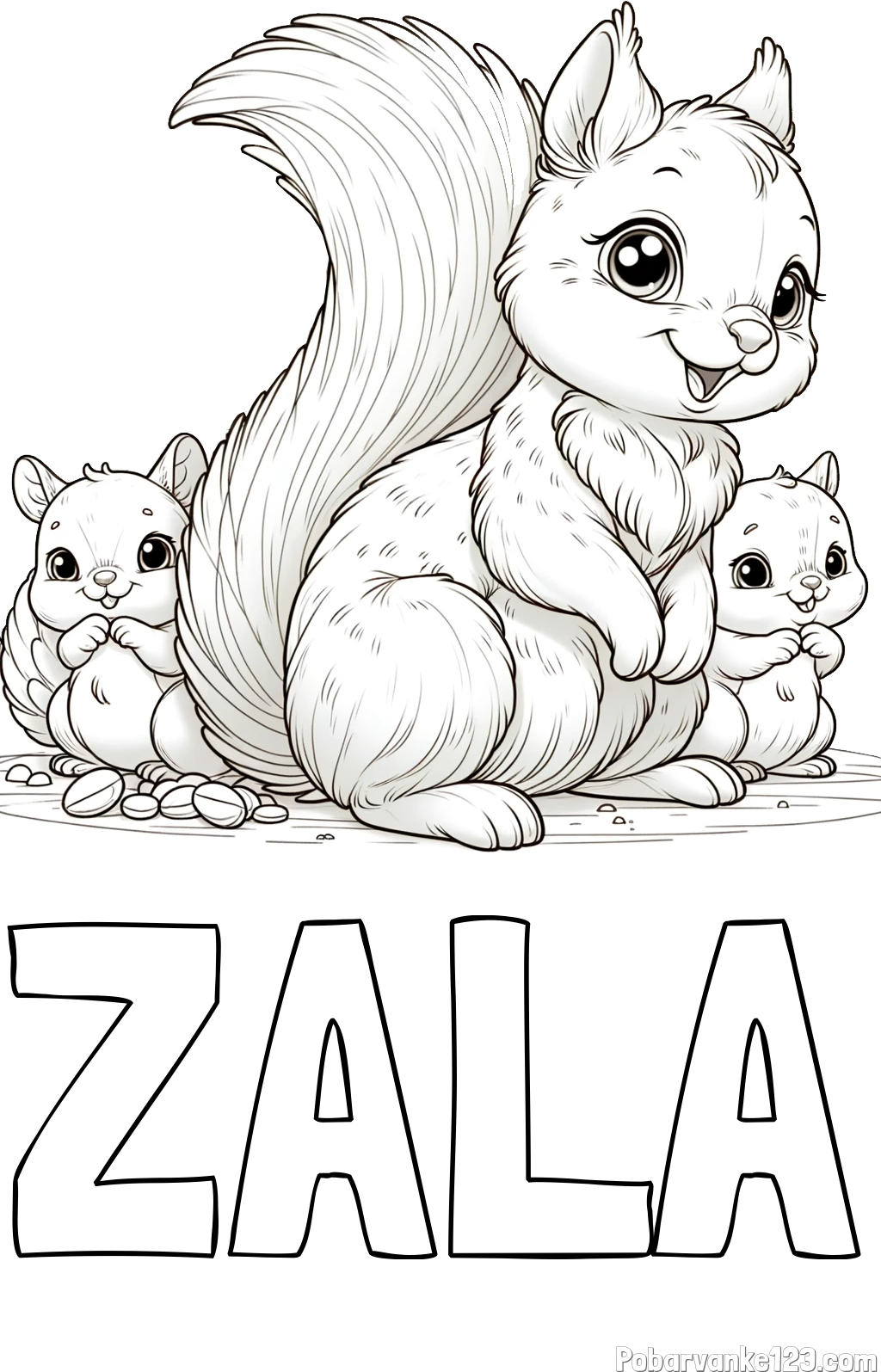 Pobarvanka imena ZALA in pobarvanka veveričje družine