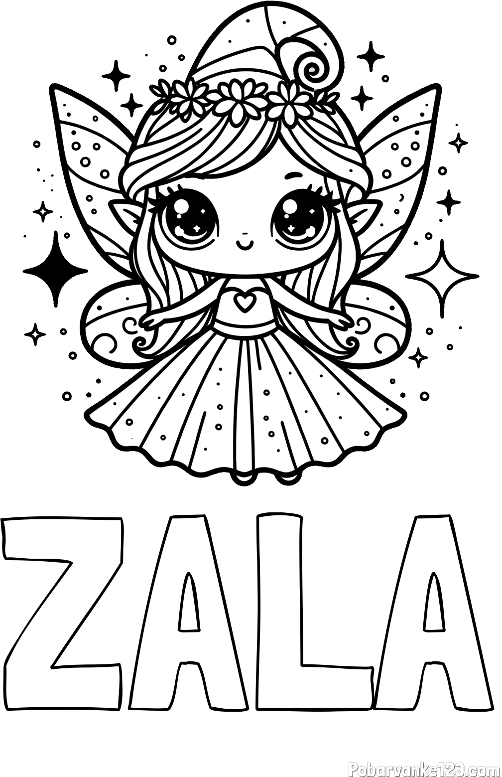 Pobarvanka imena ZALA in prikupna čarobna vila