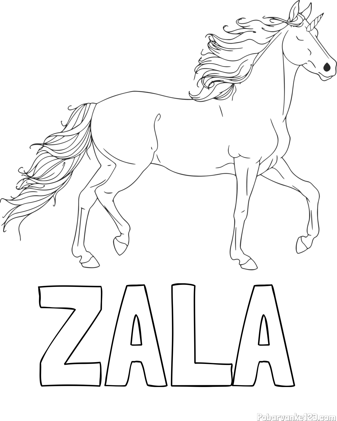 Pobarvanka imena ZALA in samorog