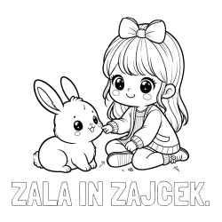 Online izdelana pobarvanka - Pobarvanka imena ZALA IN ZAJČEK. in pobarvanka ljubke punčke, ki se igra z zajčkom
