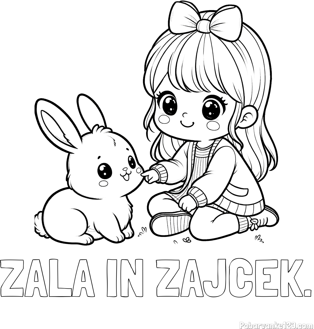 Pobarvanka imena ZALA IN ZAJČEK. in pobarvanka ljubke punčke, ki se igra z zajčkom