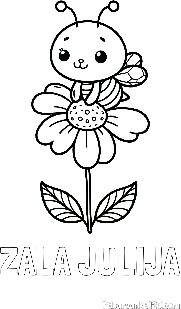 Pobarvanka imena ZALA JULIJA in pobarvanka ljubke čebelice na roži
