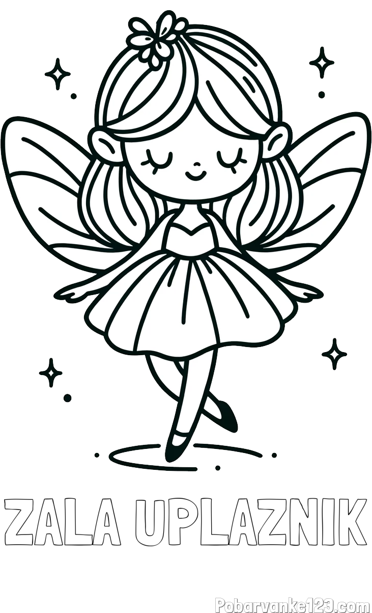 Pobarvanka imena ZALA UPLAZNIK in enostavna pobarvanka čarobne vile