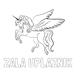 Online izdelana pobarvanka - Pobarvanka imena ZALA UPLAZNIK in lepa pobarvanka samoroga