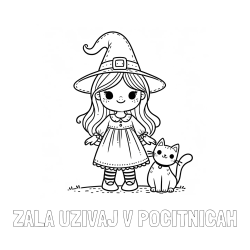 Online izdelana pobarvanka - Pobarvanka imena ZALA UŽIVAJ V POČITNICAH in Čudovita pobarvanka ljubke čarovnice in nasmejane mačke