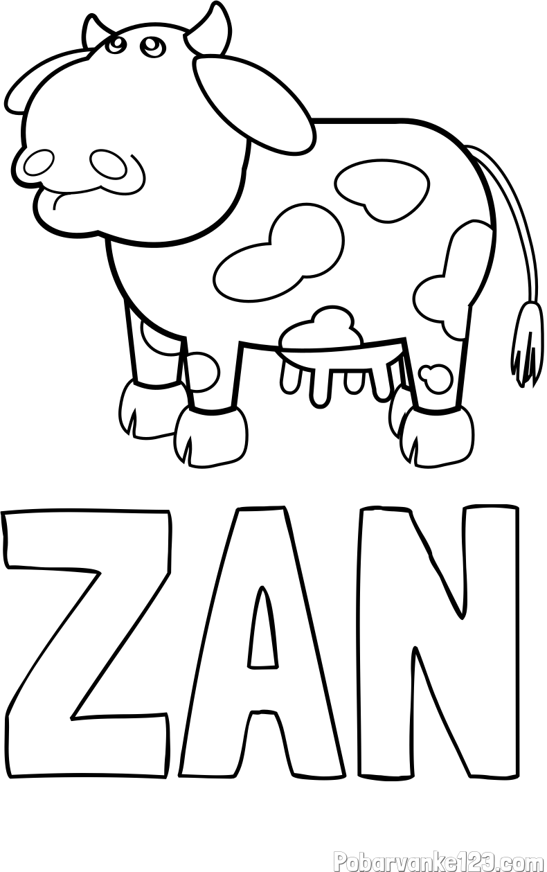 Pobarvanka imena ŽAN in otroška pobarvanka smešne krave