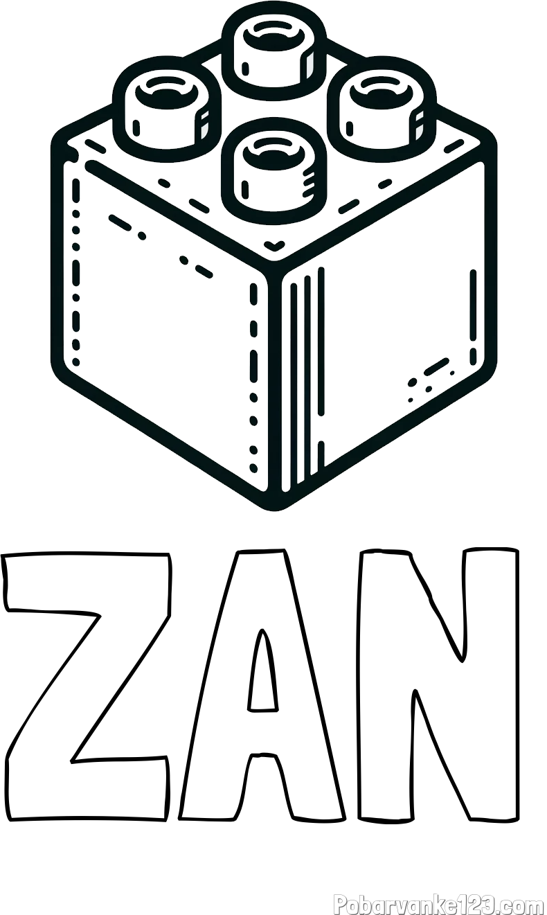 Pobarvanka imena ŽAN in pobarvanka LEGO kocke