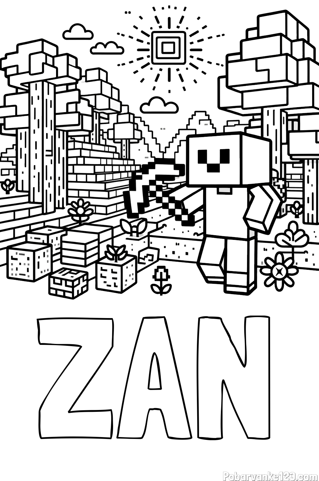 Pobarvanka imena ŽAN in pobarvanka Minecraft sveta