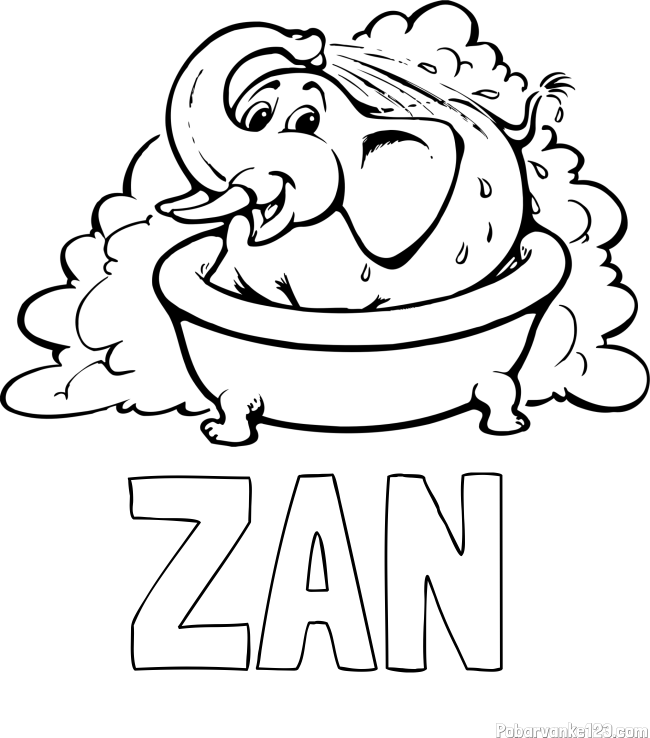 Pobarvanka imena ZAN in pobarvanka nasmejanega slončka