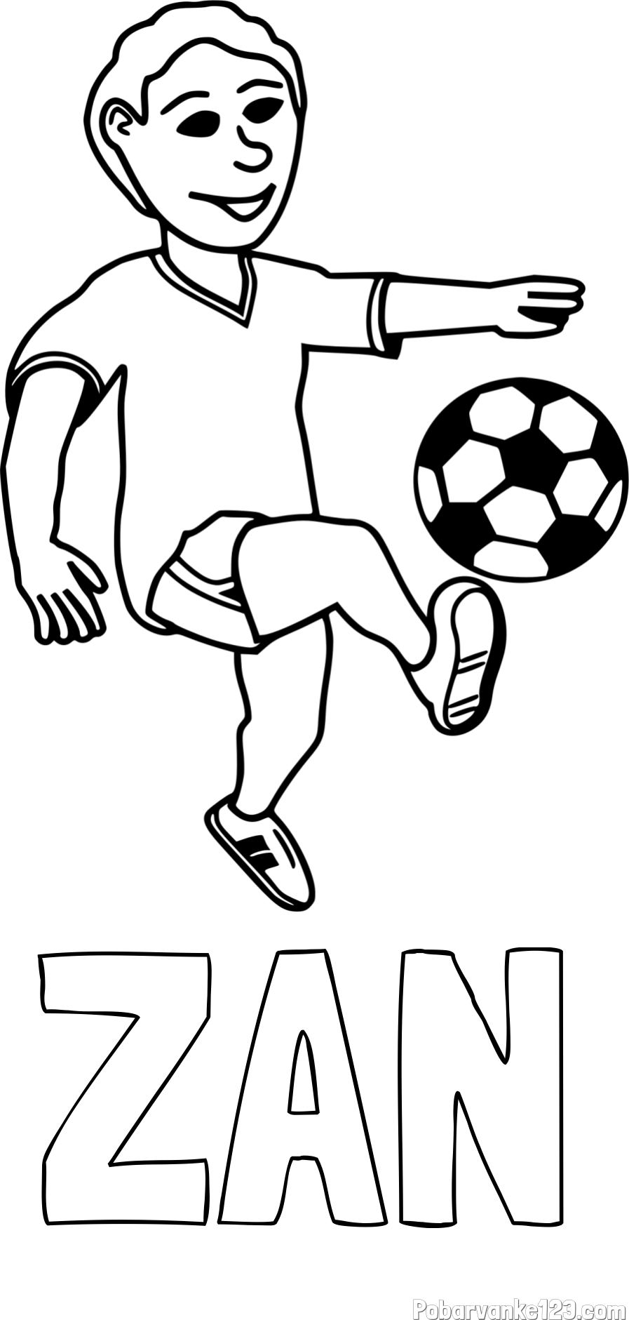 Pobarvanka imena ŽAN in pobarvanka nogometaša, ki brca žogo