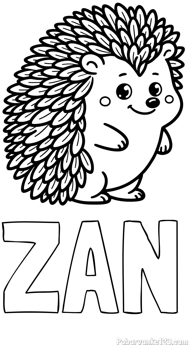 Pobarvanka imena ŽAN in pobarvanka prisrčnega ježka