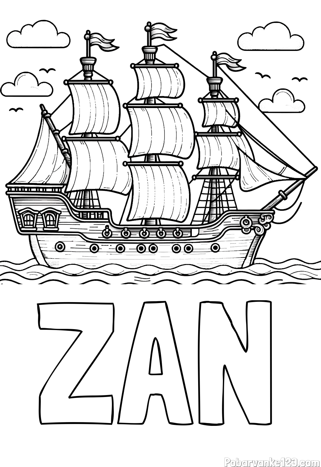 Pobarvanka imena ŽAN in pobarvanka stare gusarske ladje