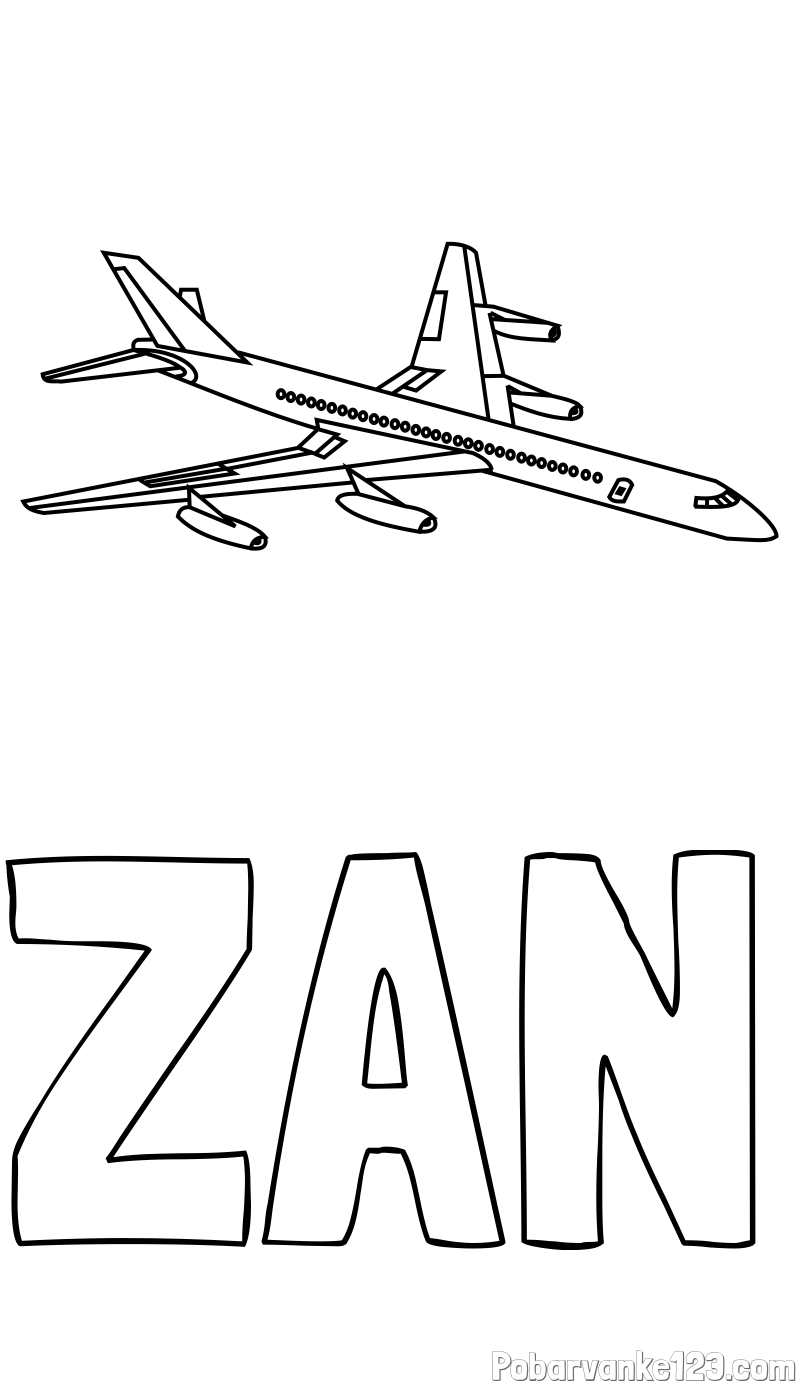 Pobarvanka imena ŽAN in potniško letalo