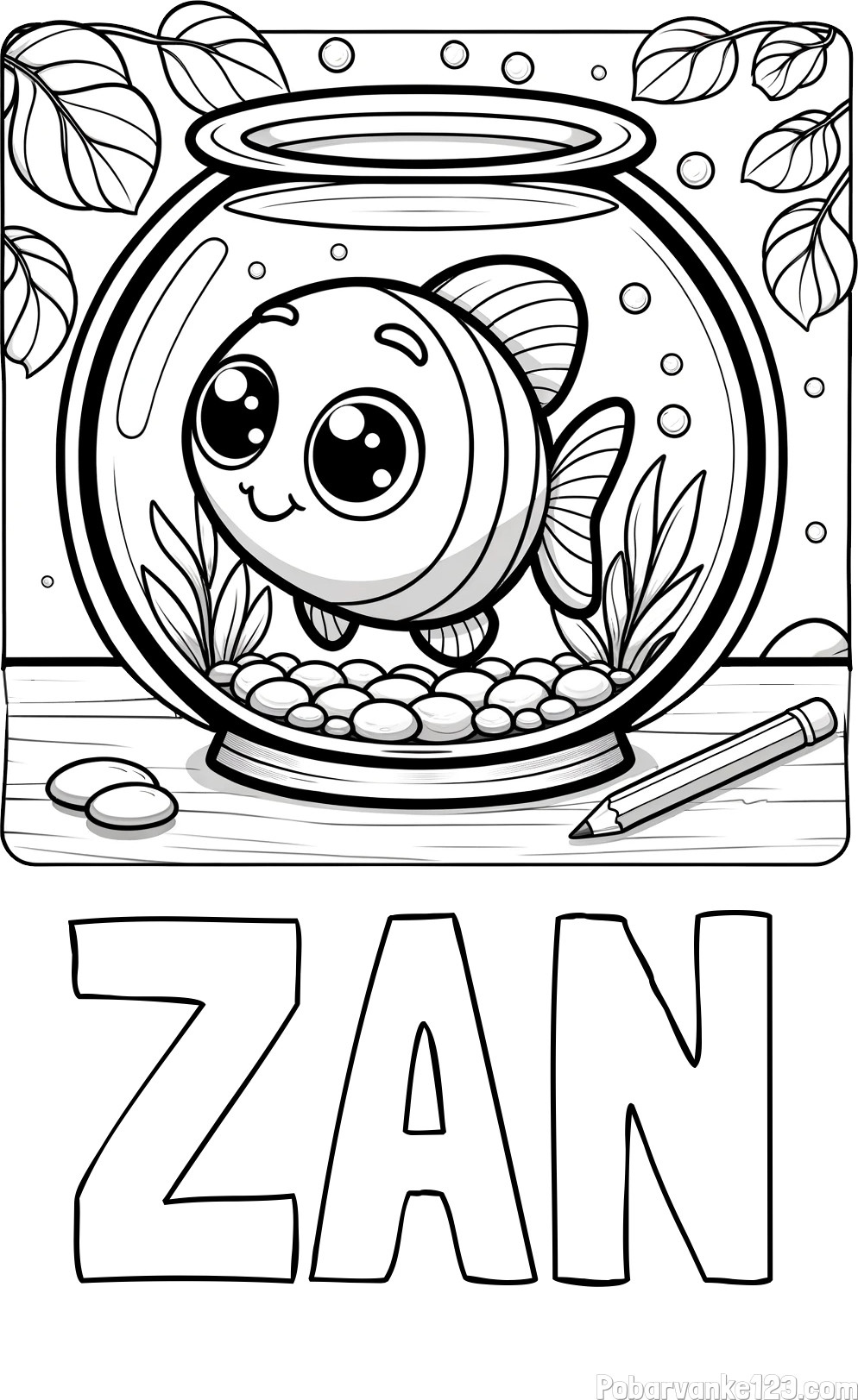 Pobarvanka imena ŽAN in ribice