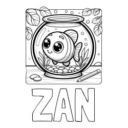 Pobarvanka imena ŽAN in ribice