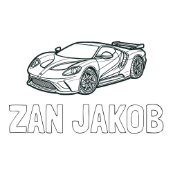 Online izdelana pobarvanka - Pobarvanka imena ŽAN JAKOB in Športni avtomobil