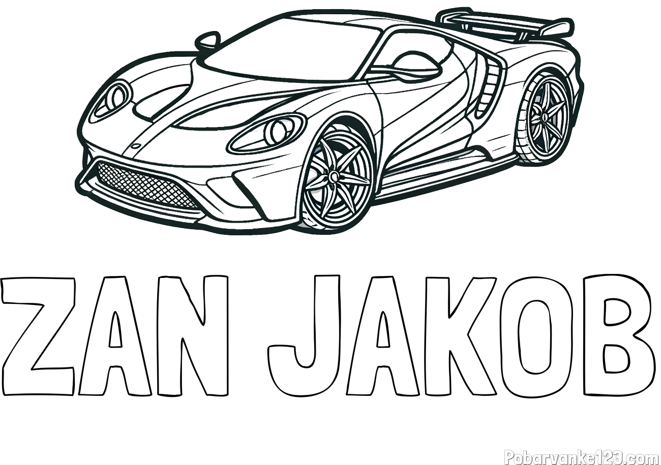 Pobarvanka imena ŽAN JAKOB in Športni avtomobil