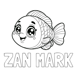 Online izdelana pobarvanka - Pobarvanka imena ŽAN MARK in pobarvanka prisrčne ribe