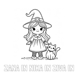 Online izdelana pobarvanka - Pobarvanka imena ŽANA IN NIKA IN ŽIVA IN in Čudovita pobarvanka ljubke čarovnice in nasmejane mačke