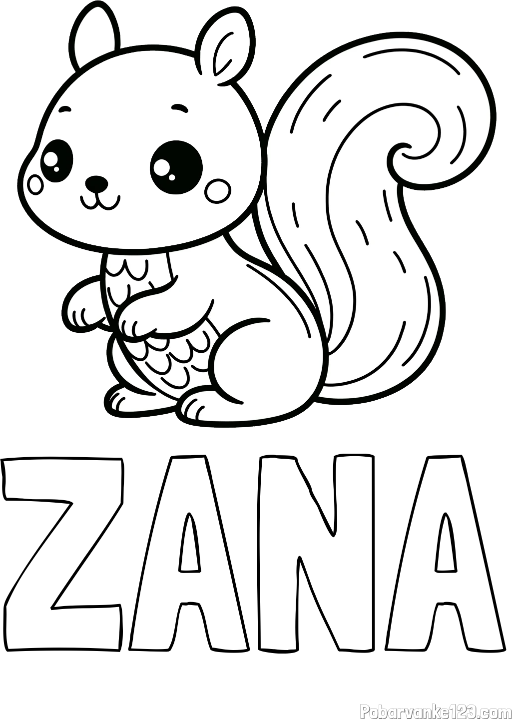 Pobarvanka imena ŽANA in pobarvanka ljubke veverice