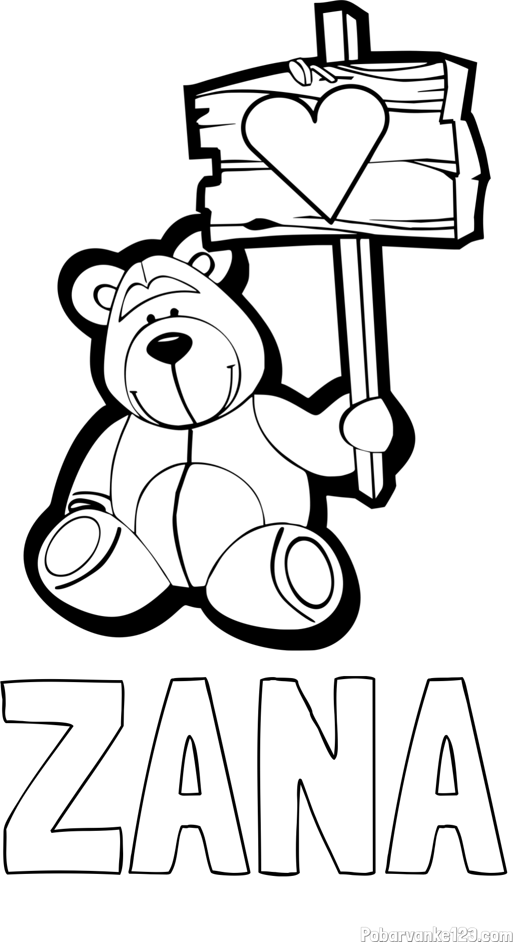 Pobarvanka imena ŽANA in pobarvanka prikupnega medvedka