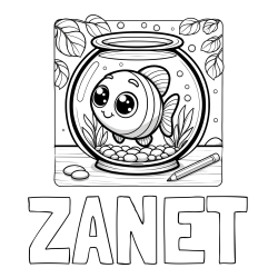 Online izdelana pobarvanka - Pobarvanka imena ŽANET in pobarvanka ljubke ribice