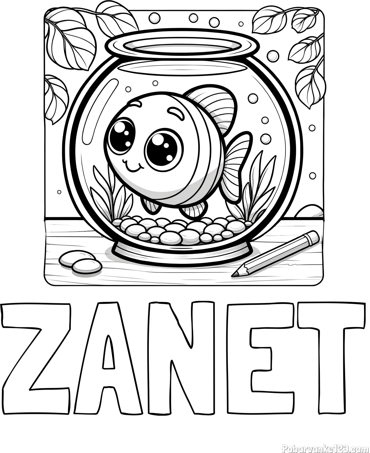 Pobarvanka imena ŽANET in pobarvanka ljubke ribice