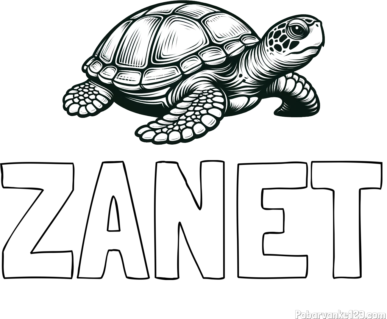 Pobarvanka imena ŽANET in pobarvanka velike želve